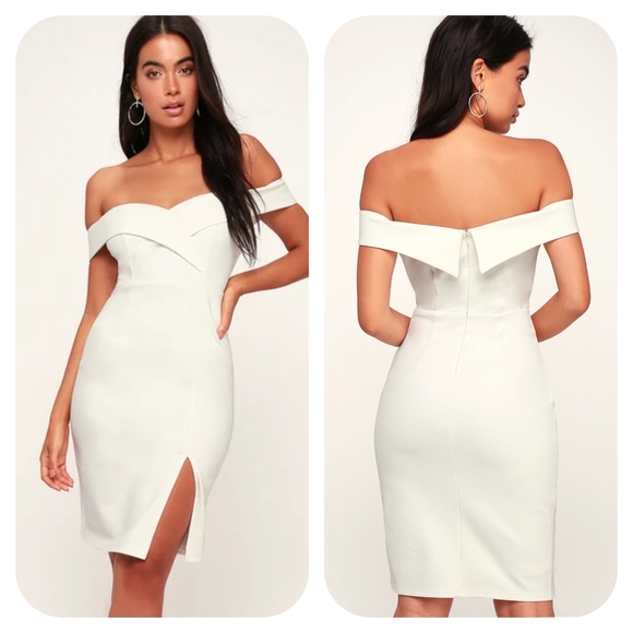 Lulu's Chic White Off The Shoulder Sweetheart Side Slit Bodycon Dress XS - Picture 3 of 11